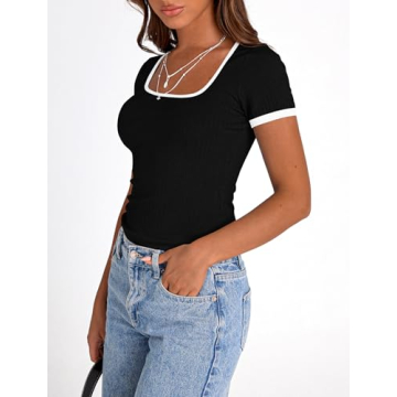 PRETTYGARDEN Women's Square Neck Crop Top Summer Essential