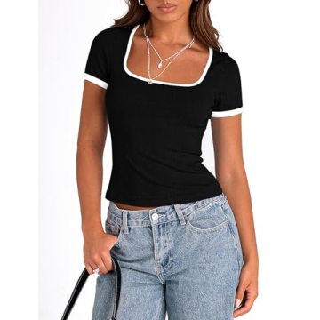 PRETTYGARDEN Women's Square Neck Crop Top Summer Essential