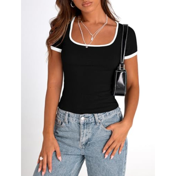 PRETTYGARDEN Women's Square Neck Crop Top Summer Essential