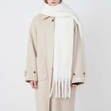 SUNDSGT Big Scarf Coloured Checked Oversized Scarf Tassel Soft Fall Winter Thick Scarf Warm Shawl Women (White)