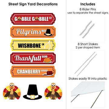 Big Dot of Happiness Thanksgiving Turkey Street Sign Cutouts - Fall Harvest & Thanksgiving Yard Signs & Decorations - Set of 8