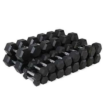 WF Athletic Supply Rubber Coated Solid Steel Cast-Iron Pair Dumbbells, Rubber Hex Dumbbells, Hex Weights Dumbbells for Muscle Toning, Full Body Workout, Home Gym Dumbbells, Pair