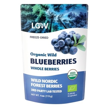 LOOV Wild Organic Freeze-Dried Blueberries - 4oz, No Added Sugar, Non-GMO, Delicious Snacks!