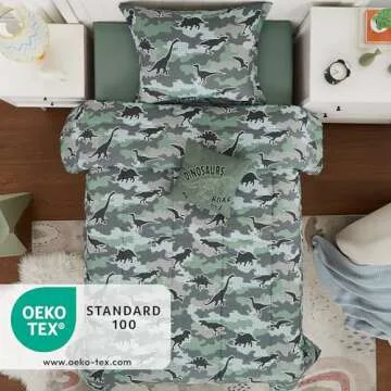 Kaleido Space Kids Comforter Set Twin Size - Glow in The Dark Dinosaur Bedding