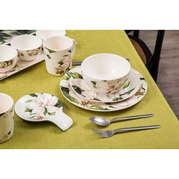 Bico Magnolia Floral Ceramic Bowls Set of 4, 26oz, for Pasta, Salad, Cereal, Soup & Microwave & Dishwasher Safe