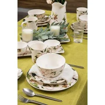 Bico Magnolia Floral Ceramic Bowls Set of 4, 26oz, for Pasta, Salad, Cereal, Soup & Microwave & Dishwasher Safe