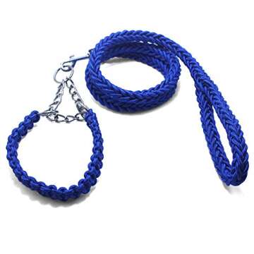 Yzsfirm 4 Ft Heavy Duty Braided Dog Leashes and Collar Set Blue Dog Threads Chain Durable Training Lead for Small Medium Dogs(1/2 inch Thick)