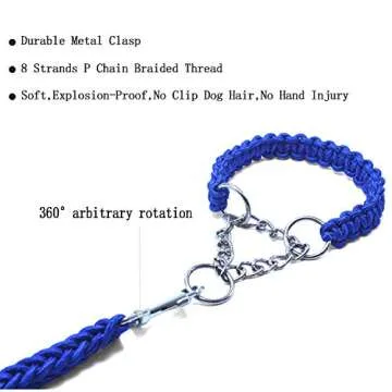 Yzsfirm 4 Ft Heavy Duty Braided Dog Leashes and Collar Set Blue Dog Threads Chain Durable Training Lead for Small Medium Dogs(1/2 inch Thick)