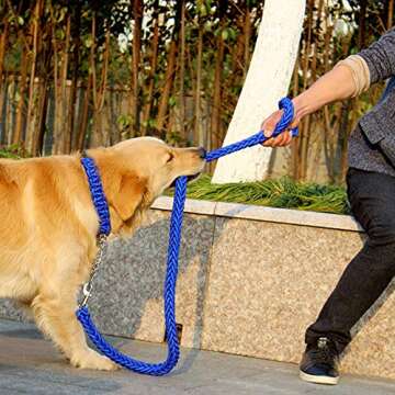 Yzsfirm 4 Ft Heavy Duty Braided Dog Leashes and Collar Set Blue Dog Threads Chain Durable Training Lead for Small Medium Dogs(1/2 inch Thick)