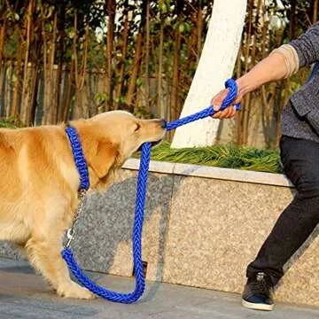 Yzsfirm 4 Ft Heavy Duty Braided Dog Leashes and Collar Set Blue Dog Threads Chain Durable Training Lead for Small Medium Dogs(1/2 inch Thick)