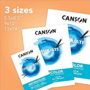 Canson Graduate Watercolor Pad, Foldover, 9x12 inch, 20 Sheets | Artist Paper for Adults and Students - Painting, Gouache, Mixed Media and Ink