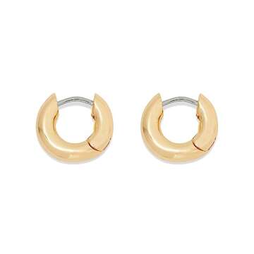 gorjana Women’s Lou Huggie Earrings, Small High Shine Chunky Hoops, Stainless Steel Post, 18K Gold Plated