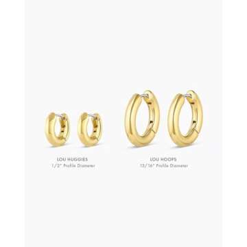 gorjana Women’s Lou Huggie Earrings, Small High Shine Chunky Hoops, Stainless Steel Post, 18K Gold Plated