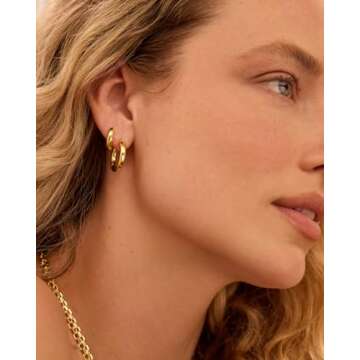 gorjana Women’s Lou Huggie Earrings, Small High Shine Chunky Hoops, Stainless Steel Post, 18K Gold Plated