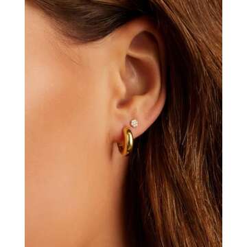 gorjana Women’s Lou Huggie Earrings, Small High Shine Chunky Hoops, Stainless Steel Post, 18K Gold Plated