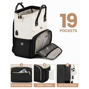 LOVEVOOK Laptop Backpack for Women, Fashion Computer Backpacks Purse, School Student Bookbag for Girl, Business Travel Bags, Doctor Nurse Backpack for Work, Fits 15.6-Inch Laptop, Beige-Black