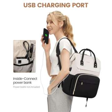 LOVEVOOK Laptop Backpack for Women, Fashion Computer Backpacks Purse, School Student Bookbag for Girl, Business Travel Bags, Doctor Nurse Backpack for Work, Fits 15.6-Inch Laptop, Beige-Black