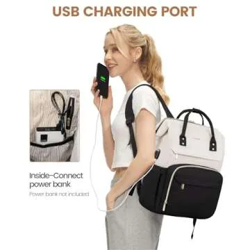 LOVEVOOK Laptop Backpack for Women, Fashion Computer Backpacks Purse, School Student Bookbag for Girl, Business Travel Bags, Doctor Nurse Backpack for Work, Fits 15.6-Inch Laptop, Beige-Black