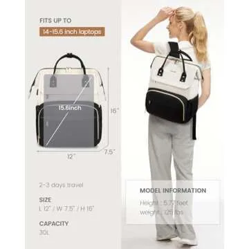 LOVEVOOK Laptop Backpack for Women, Fashion Computer Backpacks Purse, School Student Bookbag for Girl, Business Travel Bags, Doctor Nurse Backpack for Work, Fits 15.6-Inch Laptop, Beige-Black