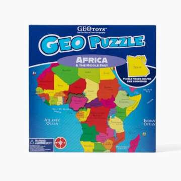 GeoToys GeoPuzzle, Africa, Middle East Shaped Jigsaw Puzzle, 65 Pc Geography Puzzles, Map Puzzle, Ji...