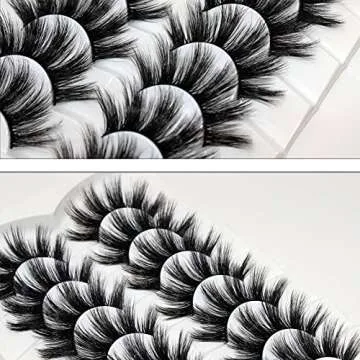 Veleasha False Eyelashes Long Faux Mink Lashes Fluffy Handmade Fake Eyelashes Natural Look 7 Pairs Pack Luxury Cat Eye Lashes (800)