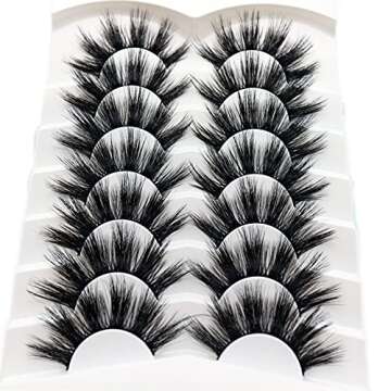 Veleasha False Eyelashes Long Faux Mink Lashes Fluffy Handmade Fake Eyelashes Natural Look 7 Pairs Pack Luxury Cat Eye Lashes (800)