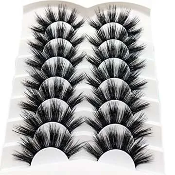 Veleasha False Eyelashes Long Faux Mink Lashes Fluffy Handmade Fake Eyelashes Natural Look 7 Pairs Pack Luxury Cat Eye Lashes (800)