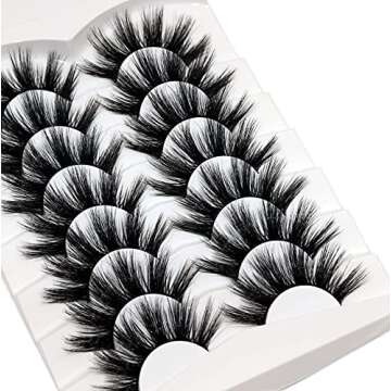 Veleasha False Eyelashes Long Faux Mink Lashes Fluffy Handmade Fake Eyelashes Natural Look 7 Pairs Pack Luxury Cat Eye Lashes (800)