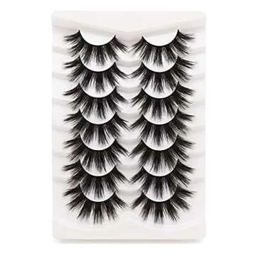 Veleasha False Eyelashes Long Faux Mink Lashes Fluffy Handmade Fake Eyelashes Natural Look 7 Pairs Pack Luxury Cat Eye Lashes (800)