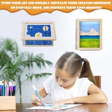 CROSYMX Kids Art Frame Artwork Changeable Front Opening Display Holds 50 Pieces Storage Solution, Stylish & Practical Artwork Display for Kids, Children's Art Storage Frames (Driftwood, Pack of 2)