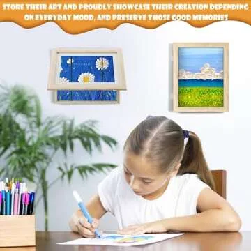 CROSYMX Kids Art Frame Artwork Changeable Front Opening Display Holds 50 Pieces Storage Solution, Stylish & Practical Artwork Display for Kids, Children's Art Storage Frames (Driftwood, Pack of 2)