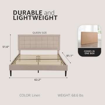 Decoro Mornington Upholstered Wood 2.0 Platform Full Size Bed Frame, Queen, Linen