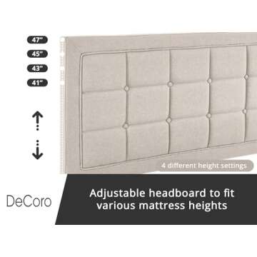 Decoro Mornington Upholstered Wood 2.0 Platform Full Size Bed Frame, Queen, Linen