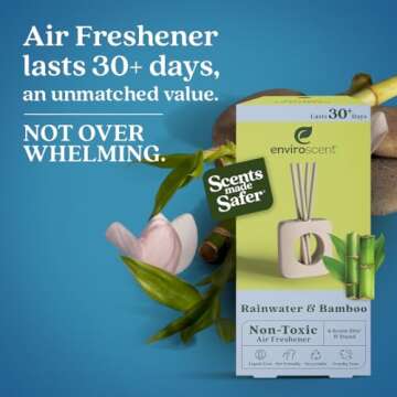Enviroscent Non-Toxic Air Freshener for Home (Rainwater & Bamboo) Essential Oil Diffuser | Air Freshener + Room Freshener Home Fragrance Last Over 30 Days, 1 Mango Wood Stand & 1 Scent Stix Refill Kit