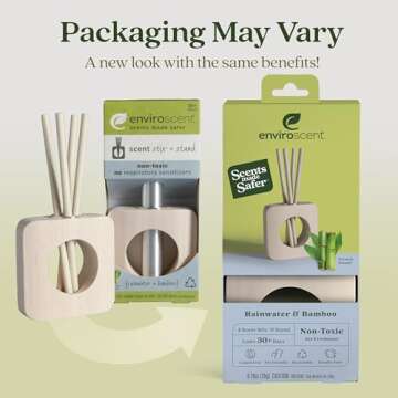 Enviroscent Non-Toxic Air Freshener for Home (Rainwater & Bamboo) Essential Oil Diffuser | Air Freshener + Room Freshener Home Fragrance Last Over 30 Days, 1 Mango Wood Stand & 1 Scent Stix Refill Kit