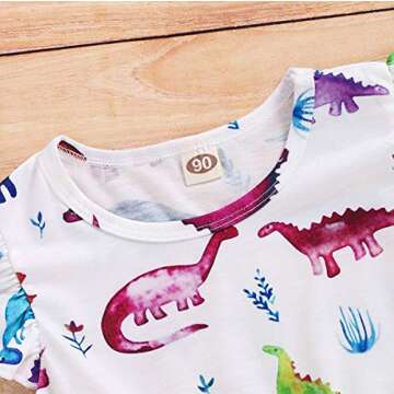 Happy Town Kids Baby Girls Dinosaur Dress Clothes Fly Ruffle Sleeve Dinosaur Tutu Skirt Sundress Summer Casual Dress (White, 5-6 Years)