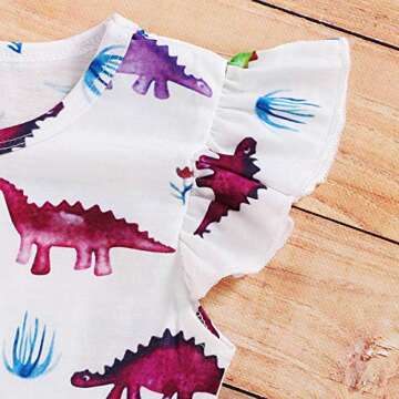 Happy Town Kids Baby Girls Dinosaur Dress Clothes Fly Ruffle Sleeve Dinosaur Tutu Skirt Sundress Summer Casual Dress (White, 5-6 Years)