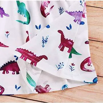 Happy Town Kids Baby Girls Dinosaur Dress Clothes Fly Ruffle Sleeve Dinosaur Tutu Skirt Sundress Summer Casual Dress (White, 5-6 Years)
