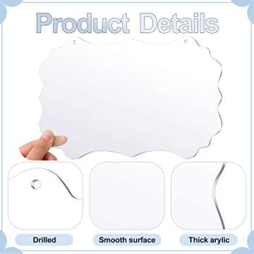 Qunclay 8 Pcs Reserved Signs for Wedding Chairs Acrylic Tag Unfinished Acrylic Hanging and Clear Blank DIY Signs for Mr Mrs Wedding Home Offices Crafting