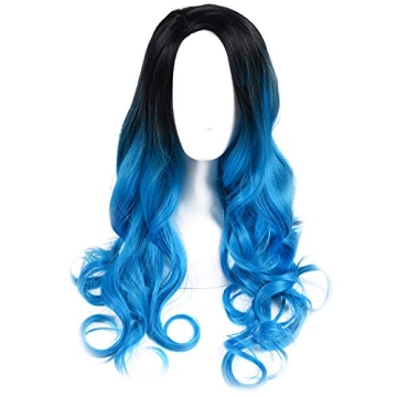Beauty Youth 22-Inch Wavy Blue Ombre Wig for Women