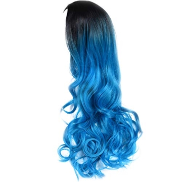 Beauty Youth 22-Inch Wavy Blue Ombre Wig for Women