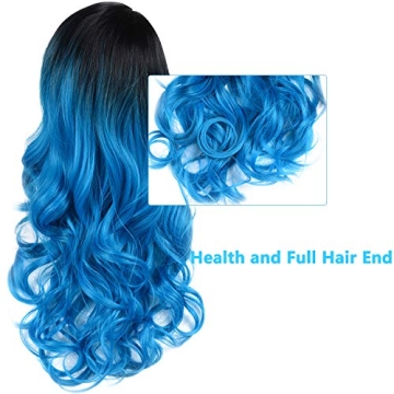 Beauty Youth 22-Inch Wavy Blue Ombre Wig for Women