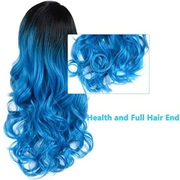 Beauty Youth 22-Inch Wavy Blue Ombre Wig for Women