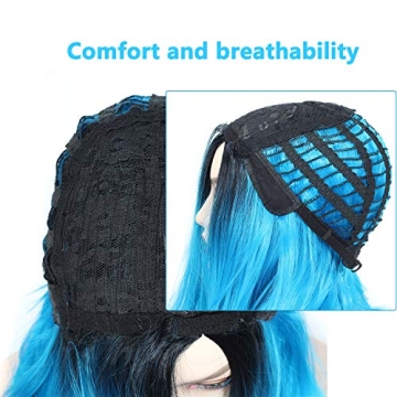 Beauty Youth 22-Inch Wavy Blue Ombre Wig for Women