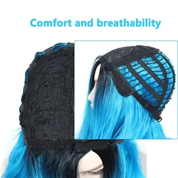 Beauty Youth 22-Inch Wavy Blue Ombre Wig for Women