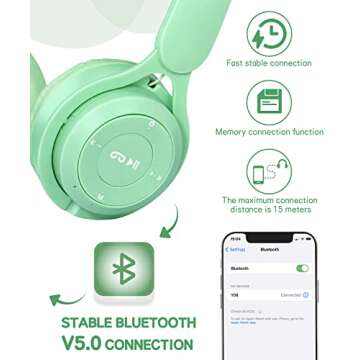 scorking Kids Bluetooth Headphones, Wireless Headphones for Kids with Built-in Microphone, Over Ear Kids Headphones Wireless Foldable Stereo AUX 3.5mm for Boys Girls School Smartphone iPad Tablet