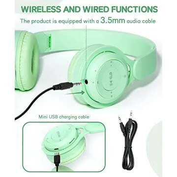 scorking Kids Bluetooth Headphones, Wireless Headphones for Kids with Built-in Microphone, Over Ear Kids Headphones Wireless Foldable Stereo AUX 3.5mm for Boys Girls School Smartphone iPad Tablet