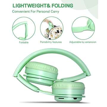 scorking Kids Bluetooth Headphones, Wireless Headphones for Kids with Built-in Microphone, Over Ear Kids Headphones Wireless Foldable Stereo AUX 3.5mm for Boys Girls School Smartphone iPad Tablet