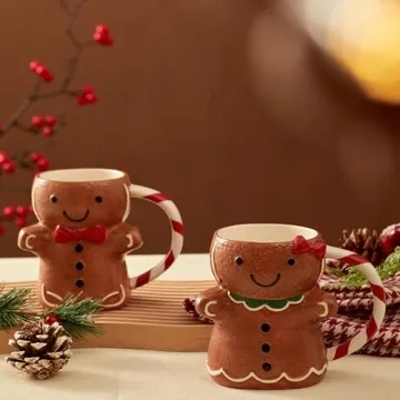 Bico Gingerbread Man Hand Painted Stoneware Mug Set