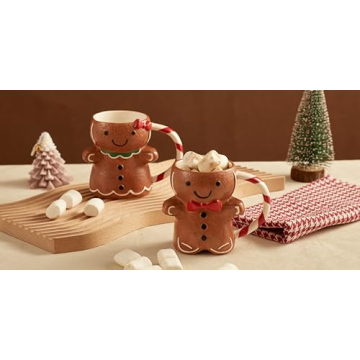Bico Gingerbread Man Hand Painted Stoneware Mug Set